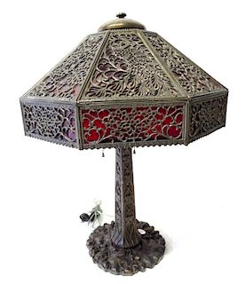 Stunning Handel Cranberry Art Glass Desk Lamp