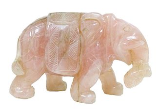 (1) One Chinese Carved Rose Quartz Elephant