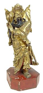 Antique Chinese Gilt Carved Wooden Warrior