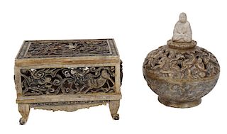 (2) Chinese Carved Hard stone Covered Boxes