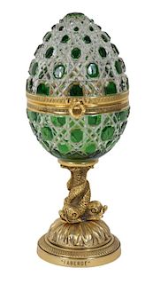 Contemporary Faberge Bronze And Crystal Egg