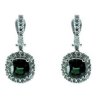 4.50ct Green Sapphire And 1.20ct Diamond Earrings