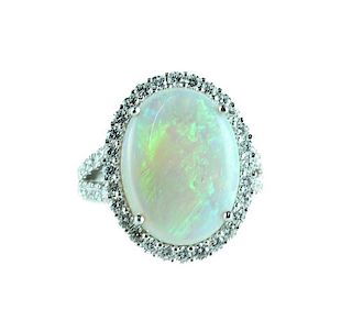 18K 5.98ct Opal And 1.25ct Diamond Ring
