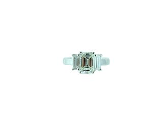 18K White Gold 3.05TCW Emerald Cut Engagement Ring
