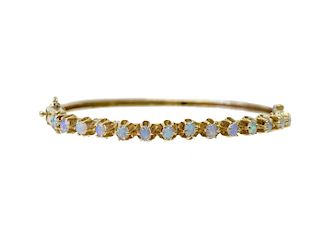 14 Karat Yellow Gold Opal Bangle Bracelet.
