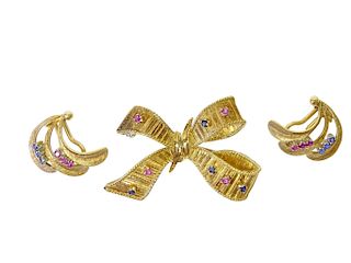 18 Karat Yellow Gold Earring And Brooch Set