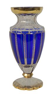 French Cobalt Blue Gilt Painted Crystal Vase