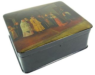 A Russian Lacquer Locking Tea Casket "Greeting"