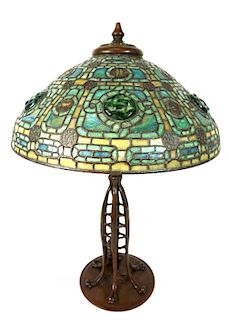 Large Signed Art Glass Glass Lamp And Bronze Base