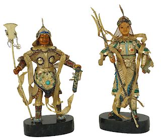 (2) Two Suhai Chinese Silver Enamel Warriors