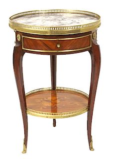 French Inlaid Bronze Mounted Marble Top Side Table