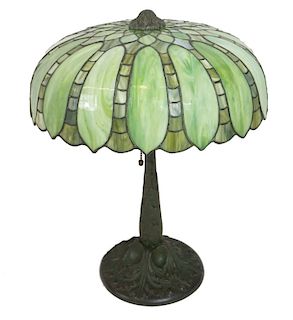 Possibly Handel Leaded Green Lamp Shade And Bronze
