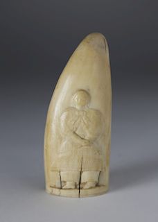 Whaleman Bas Relief Carved Sperm Whale Tooth, circa 1850