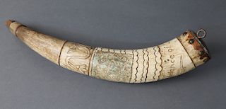 American Carved and Polychrome Powder Horn, circa 1890