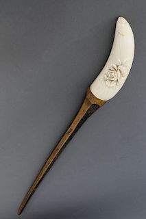Carved Sperm Whale Tooth Walking Stick, circa 1880
