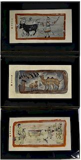 (3) Japanese Watercolors, Wei-Jin Brick Tomb