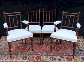 SET 4 FAUX BAMBOO CHAIRS 2 ARM, 2 SIDE