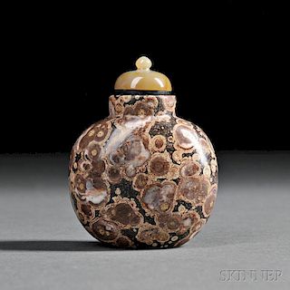 Puddingstone Snuff Bottle with Agate Stopper