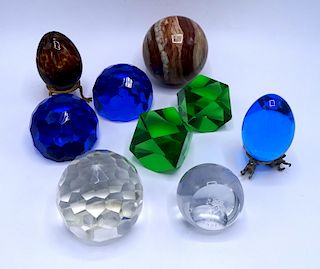 9 PAPER WEIGHTS CRYSTAL & MARBLE 