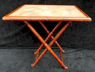 FAUX BAMBOO FOLDING LEATHER TOP TABLE