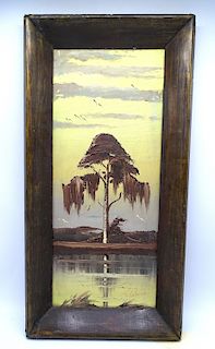 FRAMED OIL ON BOARD  "LANDSCAPE WITH TREE" SGN. GIBSON