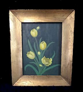 OIL ON  BOARD STILL LIFE YELLOW FLOWERS NOT SGN. 11X9"