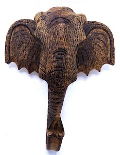 CARVED WOOD ELEPHANT HEAD 