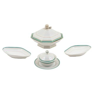 TABLE SERVICE. FRANCE, 19TH CENTURY. Porcelain with turquoise edges. From 1.5 to 6.6 in