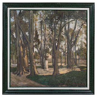 RAFAEL VERA DE CÓRDOBA (1801-1850) LANDSCAPE WITH TREES. Oil on canvas. Signed 43.3 x 43.3 in