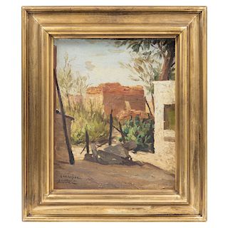 CEFERINO PALENCIA ÁLVAREZ. LADRILLERA, 1938. Oil on canvas. Golden frame. Signed and dated. 13 x 10.6 in