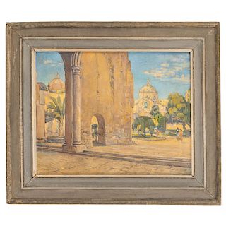 CHARLES MICHEL (BELGIUM, 1874-1967). VIEW OF CUERNAVACA. Oil on canvas. Signed on the back. 16 x 20 in