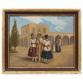 CHINAS POBLANAS. MEXICO. 20TH CENTURY. Oil on canvas. 20.2 x 26.3 in