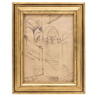 FRANCISCO GOITIA (MEXICO, 18821-1960) STAIR WITH ARCHES. Pencil on paper. Signed and dated, 1905. 9.8 x 7 in
