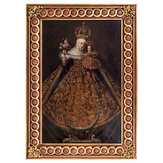 OUR LADY OF THE ROSARY. MEXICO, 18TH CENTURY. Oil on canvas. 62.5 x 40.5 in