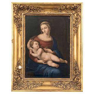 AFTER RAFAEL SANZIO (1483-1520). END OF THE 19TH CENTURY. VIRGIN WITH CHILD. Italian school. Oil on canvas. 13 x 9.4 in