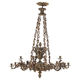 CHANDELIER. FRANCE, 19TH CENTURY. Bronze with vegetal motifs. 56.2 in tall