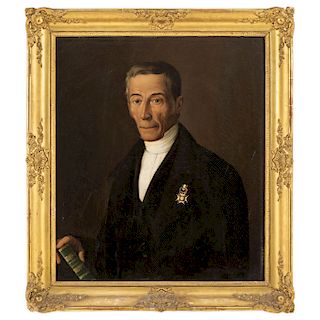 FRANCISCO MORALES VAN DER EYDEN (MEXICO, 1811-1884). PORTRAIT OF DON MANUEL PÉREZ DE SALAZAR MÉNDEZ MONT. Oil on canvas. Signed and dated. 29.1 x 24.8