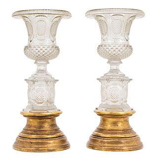 A PAR OF FLOWER VASES. UNITED STATES OF AMERICA, CIRCA 1900. Pressed crystal. 17.7 in tall each
