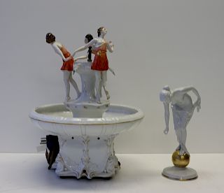 Antique Porcelain Figural Fountain Together With