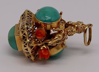JEWELRY. Oversized Italian 18kt Gold Turquoise and