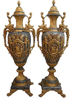 (2) Two French Style Faux Marble Urns