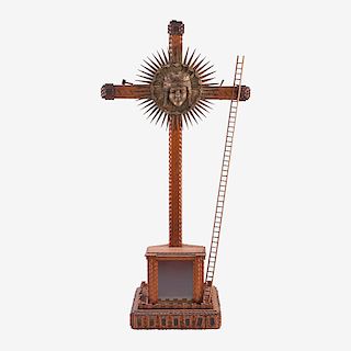 TALL CHIP-CARVED RELIQUARY CRUCIFIX