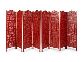 Four Two-Panel Southeast Asian Style Floor Screens 
Each panel: height 72 x width 20 in., 183 x 51 cm . 