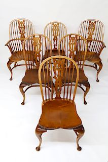 Set of 6 Signed D.R. Dimes English Windsor Style Maple Dining Chairs