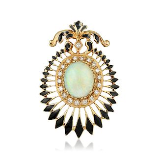 Antique Opal Diamond and Enamel Pin/Pendant