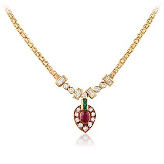 A Ruby Emerald and Diamond Necklace