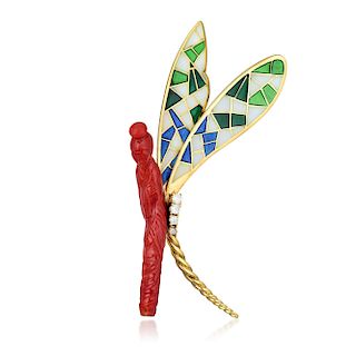 A Coral Fairy with Plique-A-Jour Wings Brooch