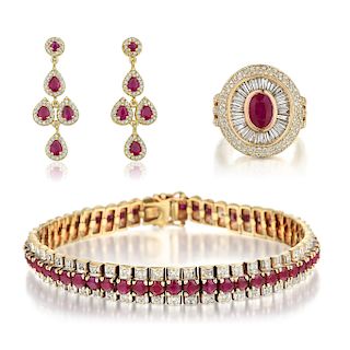 A Group of Ruby and Diamond Jewelry