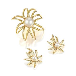 Tiffany & Co. Fireworks Fine Cultured Pearl Pin and Earclips Set