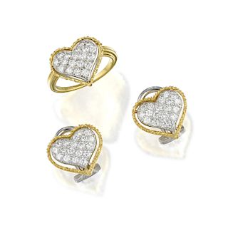 Gianmaria Buccellati Diamond Heart Ring and Earrings Set
